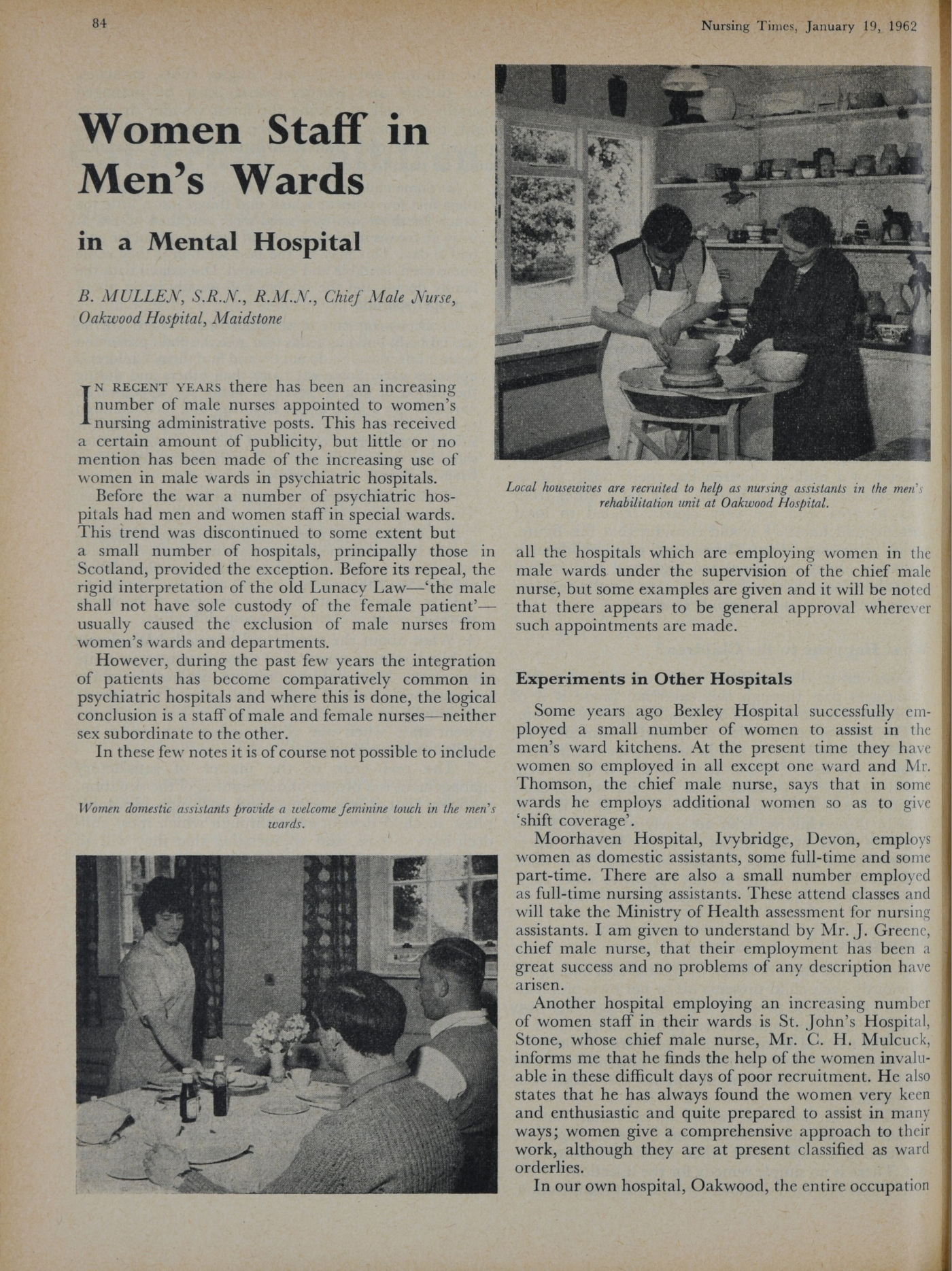 article about womens staff in mens wards