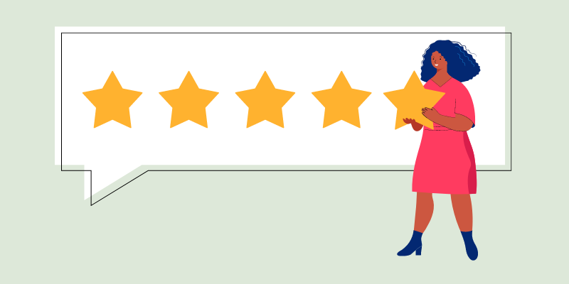 5 stars held by a woman cartoon