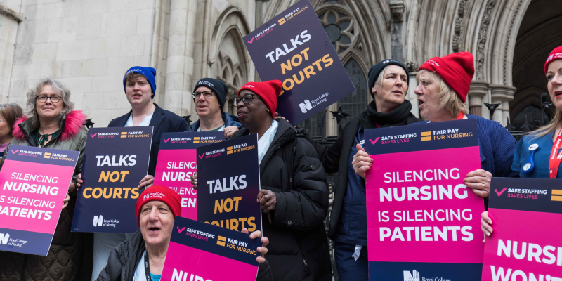 RCN members outside the Royal Courts of Justice in London