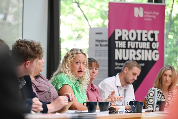 Lou Hyett-Collins, RCN Scotland student committee member, speaking to politicians on nursing student finances