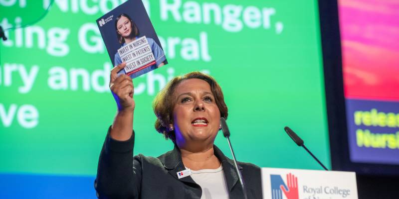 RCN nursing union leader Nicola Ranger holding the RCN general election manifesto