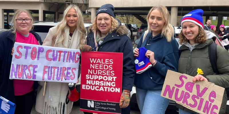 RCN Wales Executive Director Helen Whyley supporting Cardiff University nursing students and staff at a protest against the closure of its School of Nursing