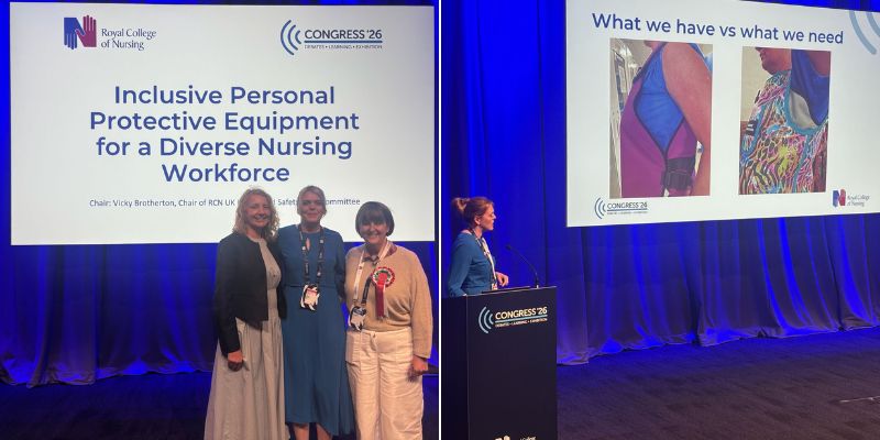 RCN Wales Executive Director Nicola Williams, Senior Specialist Theatre Nurse Adele Paris and RCN Wales Board Chair Jackie Davies at Congress 2026.