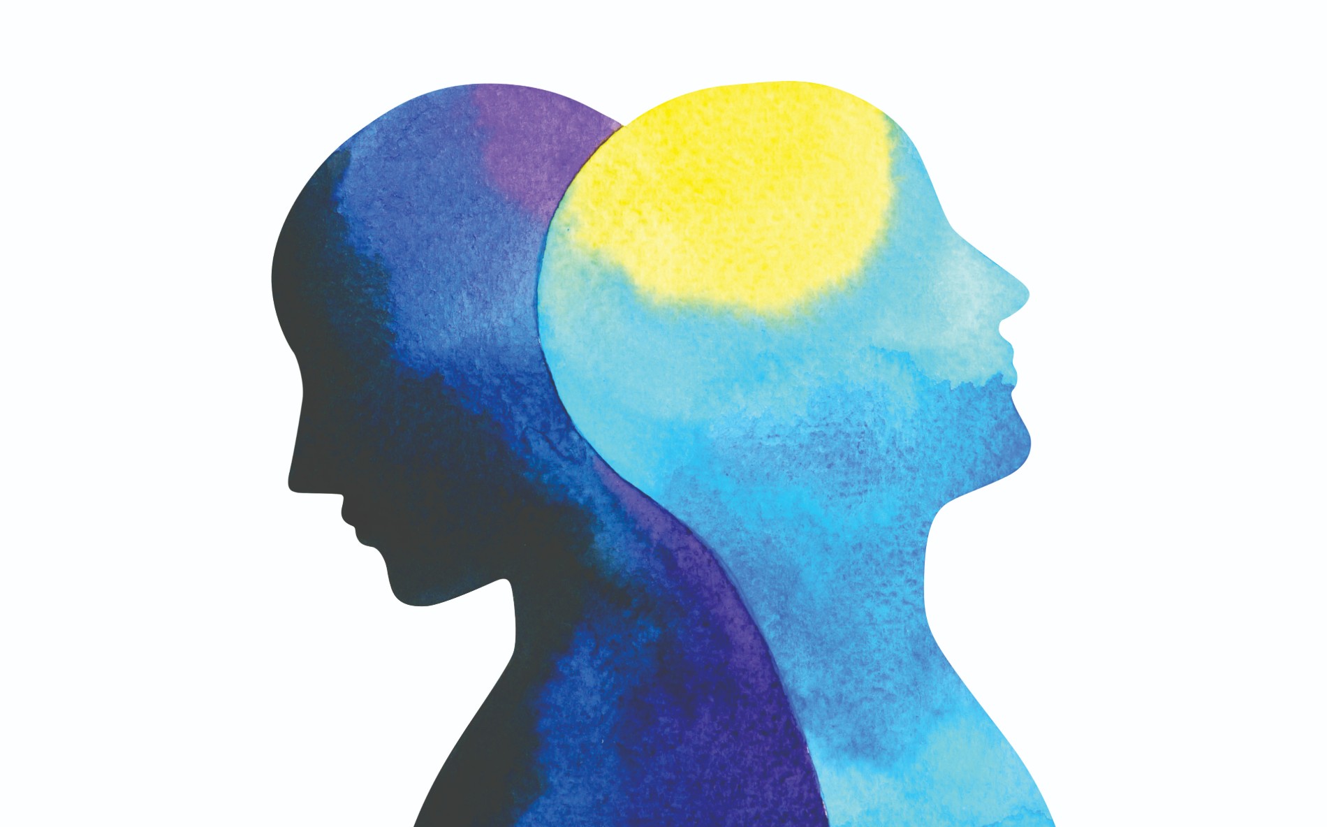 Illustration of two people supporting one another by standing back to back