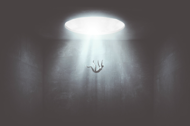 Person falling through hole abstract picture