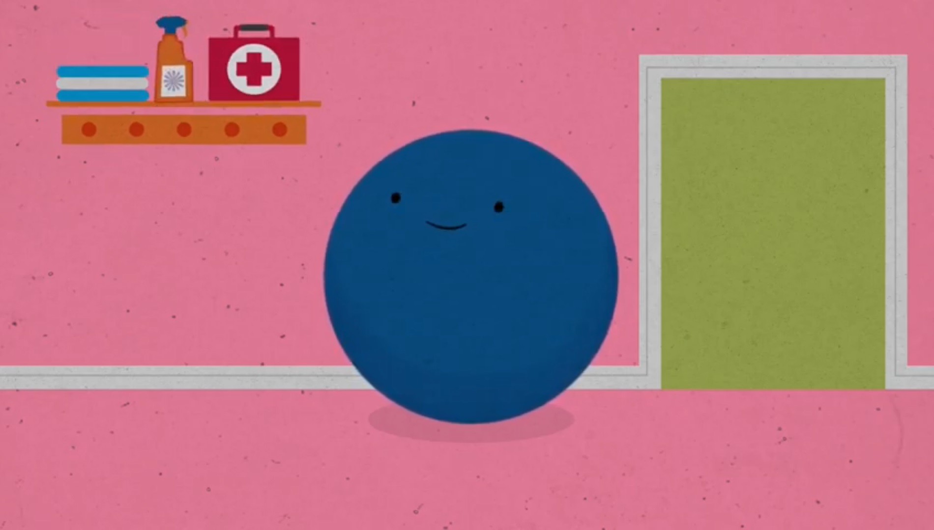 Still from mindfulness animation shows nurse character absorbing sights and sounds of workplace