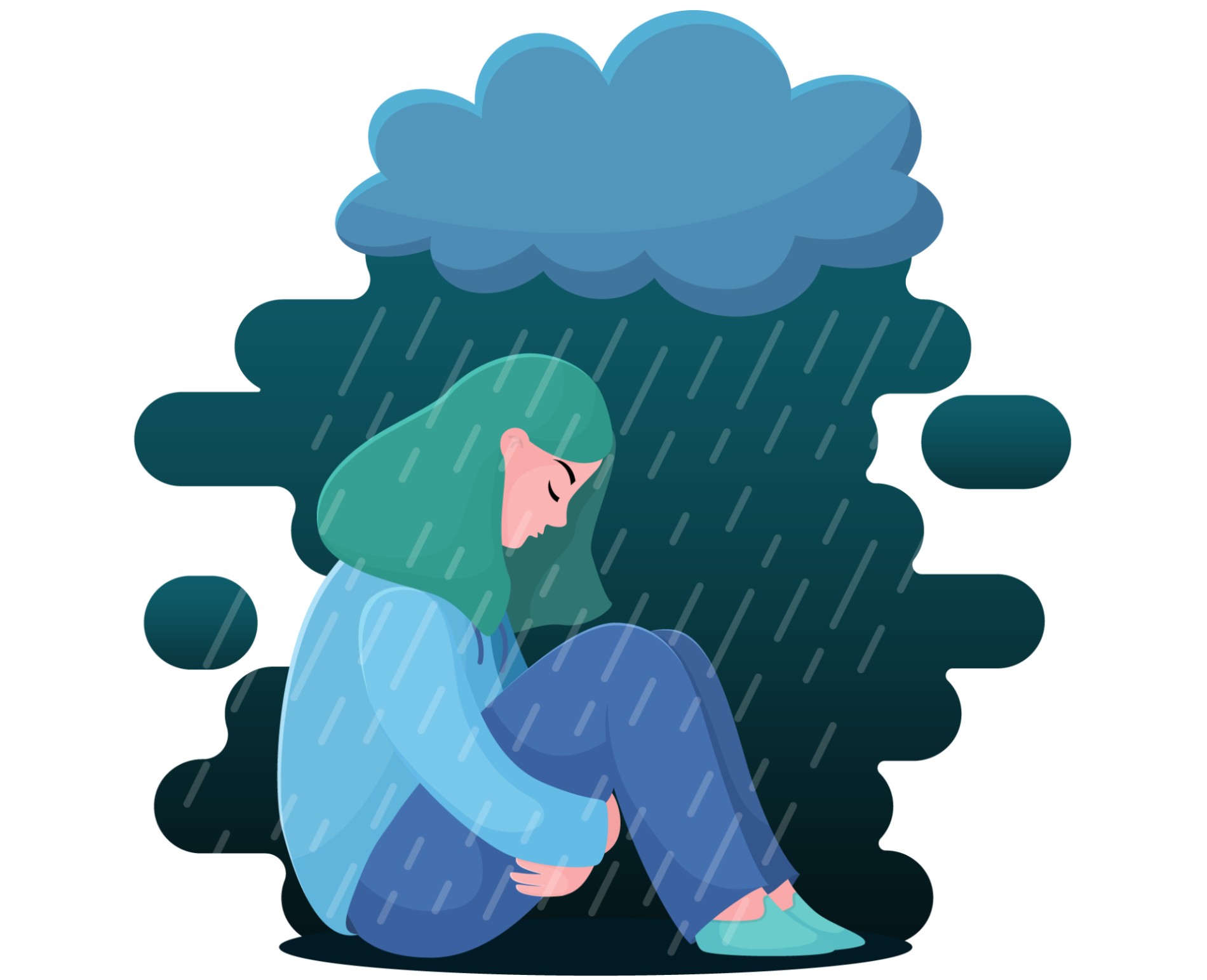 Illustration of girl under raincloud