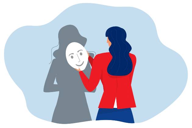 Graphic of woman holding face image